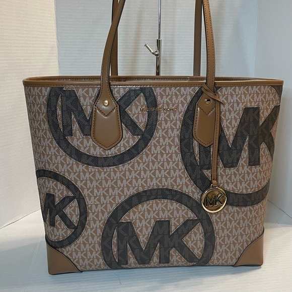 Michael Kors Handbags - Michael Kors Eva Luggage Brown Large Two-tone Graphic Logo Tote Bag